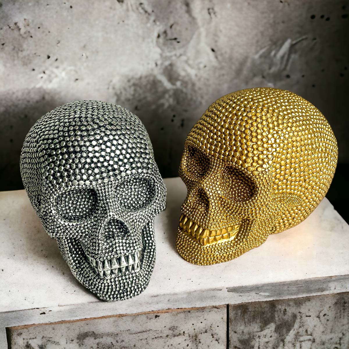 Silver Resin Beaded Skull Decor Gothic Bookend Accent BandsCo Straps