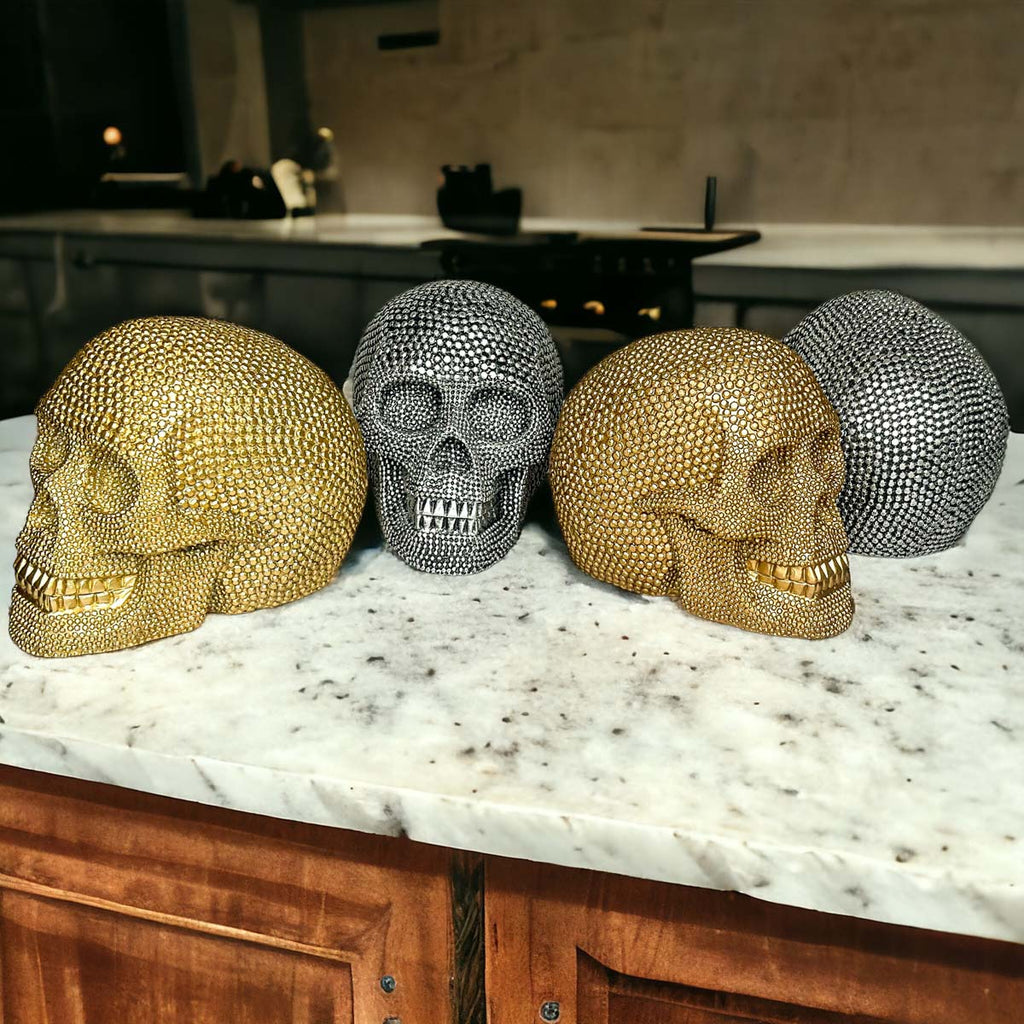 Silver Resin Beaded Skull Decor Gothic Bookend Accent BandsCo Straps