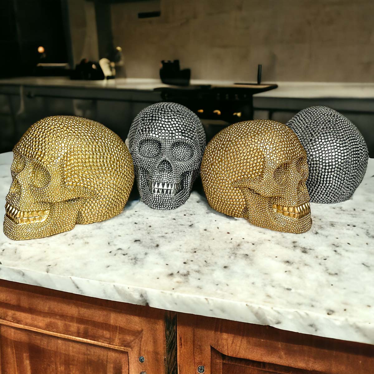 Silver Resin Beaded Skull Decor Gothic Bookend Accent BandsCo Straps