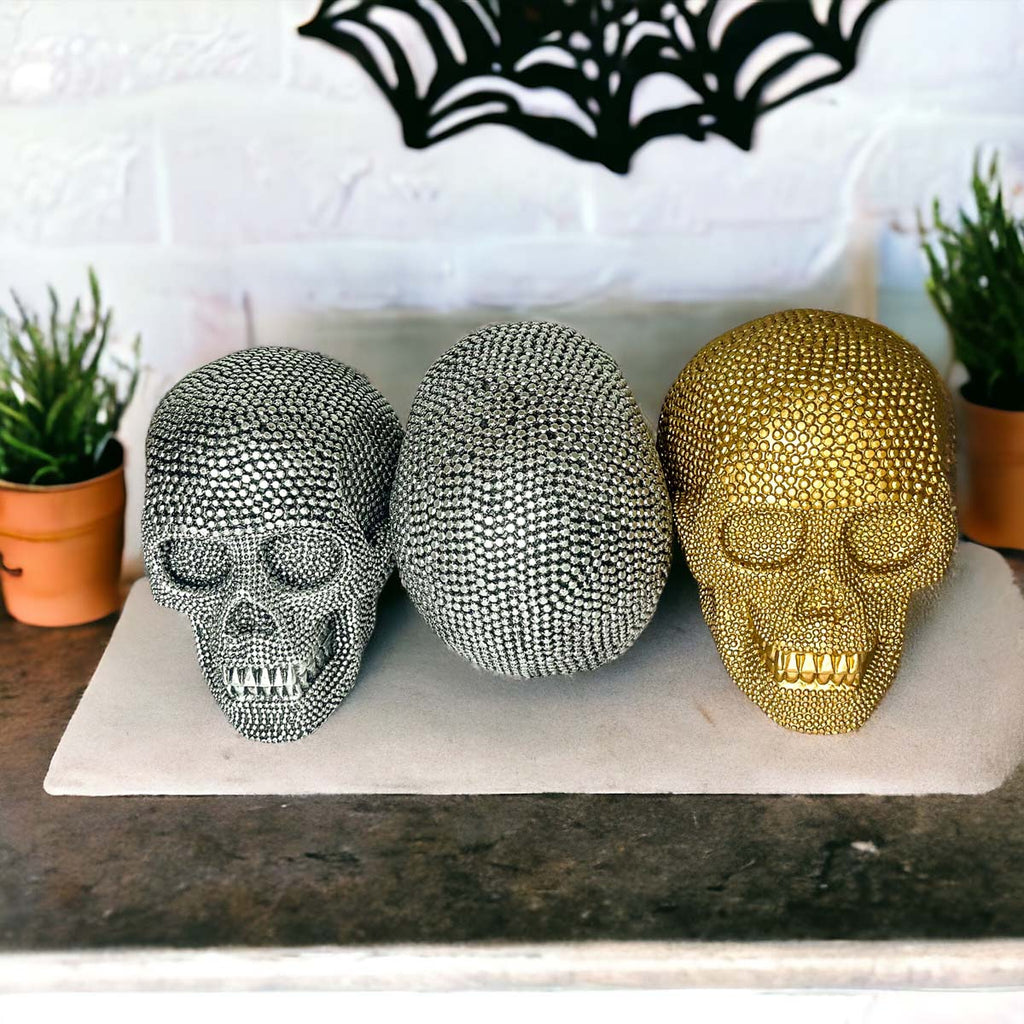 Silver Resin Beaded Skull Decor Gothic Bookend Accent BandsCo Straps