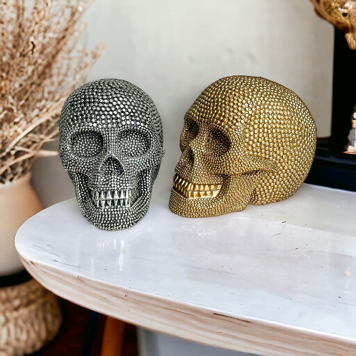 Silver Resin Beaded Skull Decor Gothic Bookend Accent BandsCo Straps
