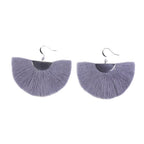 Silver Half Moon Fan Earrings Boho Cotton Fringe Drop Lightweight Handmade 2 x 2.5 Inches BandsCo Straps