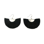 Silver Half Moon Fan Earrings Boho Cotton Fringe Drop Lightweight Handmade 2 x 2.5 Inches BandsCo Straps