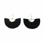 Silver Half Moon Fan Earrings Boho Cotton Fringe Drop Lightweight Handmade 2 x 2.5 Inches BandsCo Straps