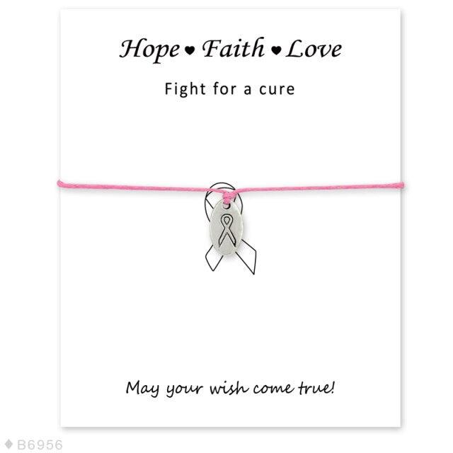 Silver Hope Faith Love Ribbon Skin Friendly Charm Bracelets Adjustable Motivational Cord Stainless Steel Bracelets Comfortable Jewelry Inspirational Gifts Bracelets For Women