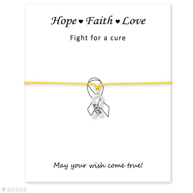 Silver Hope Faith Love Ribbon Skin Friendly Charm Bracelets Adjustable Motivational Cord Stainless Steel Bracelets Comfortable Jewelry Inspirational Gifts Bracelets For Women