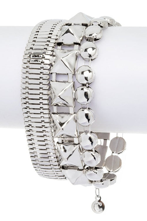 Silver Mixed Coil Chain Fashion Bracelet Set For Women