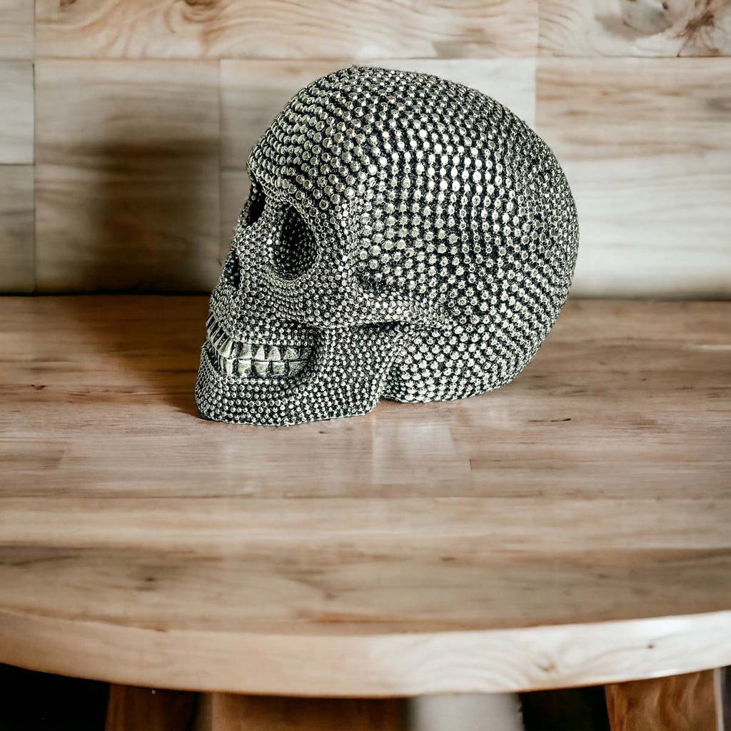 Silver Resin Beaded Skull Decor Gothic Bookend Accent BandsCo Straps