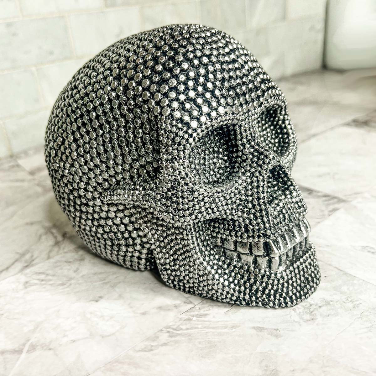 Silver Resin Beaded Skull Decor Gothic Bookend Accent BandsCo Straps