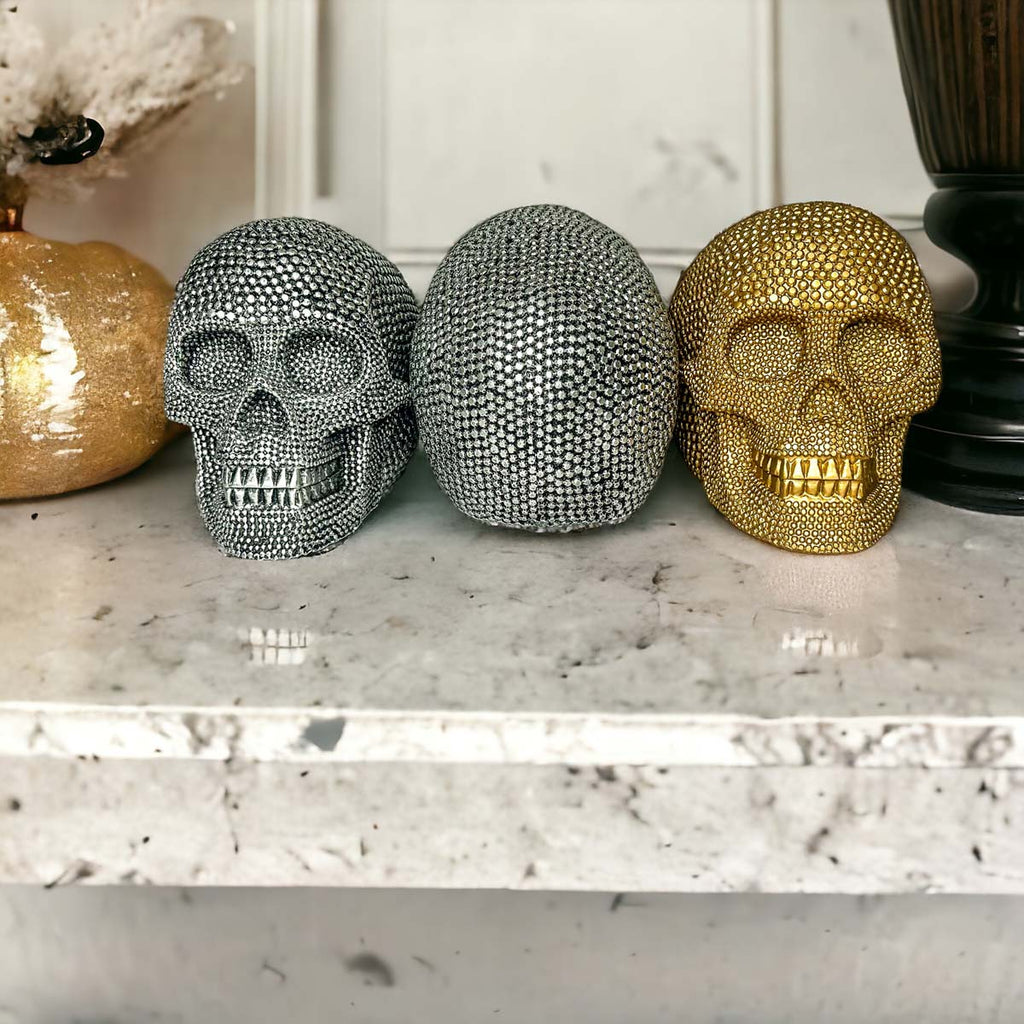 Silver Resin Beaded Skull Decor Gothic Bookend Accent BandsCo Straps