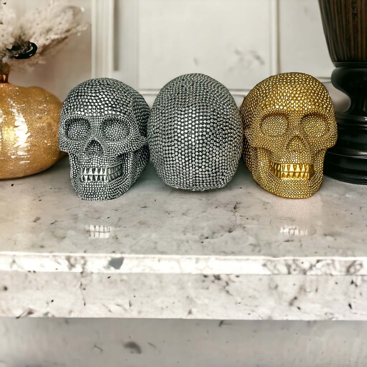 Silver Resin Beaded Skull Decor Gothic Bookend Accent BandsCo Straps