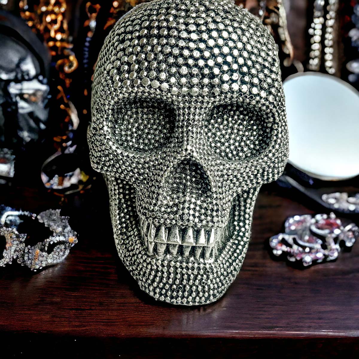 Silver Resin Beaded Skull Decor Gothic Bookend Accent BandsCo Straps