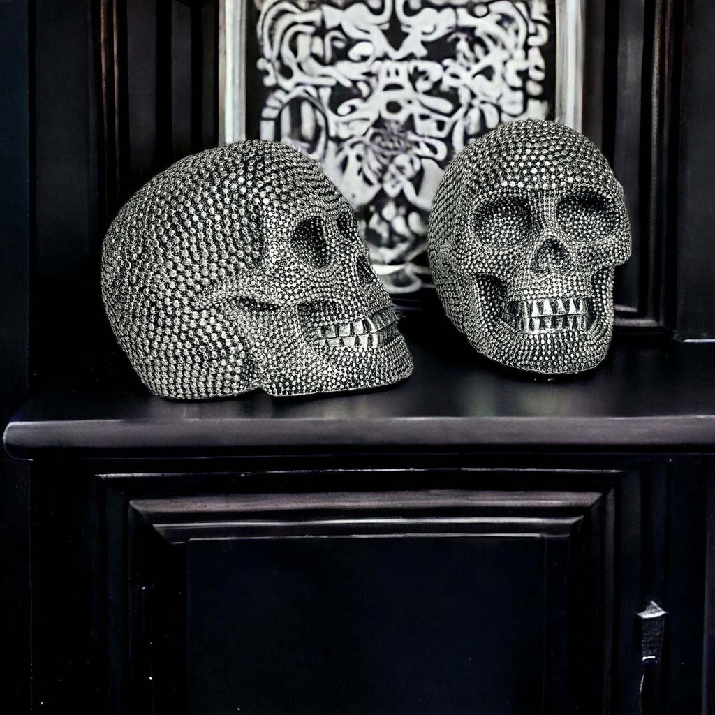 Silver Resin Beaded Skull Decor Gothic Bookend Accent BandsCo Straps