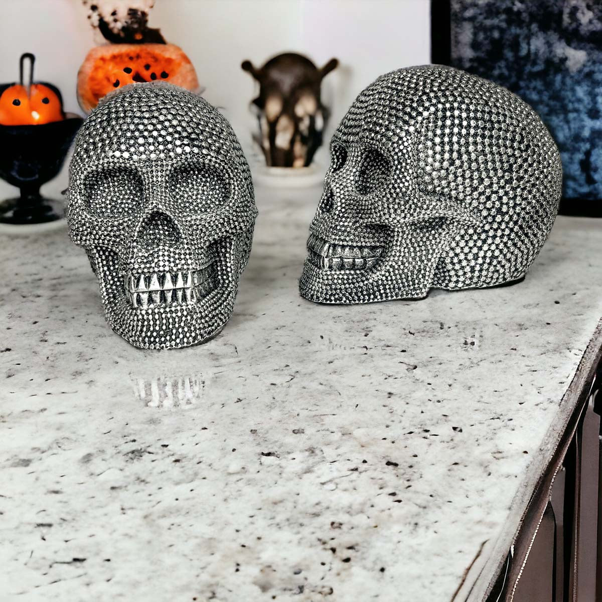 Silver Resin Beaded Skull Decor Gothic Bookend Accent BandsCo Straps
