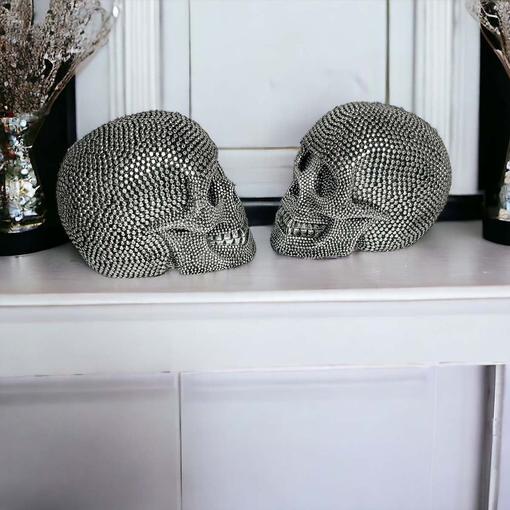 Silver Resin Beaded Skull Decor Gothic Bookend Accent BandsCo Straps