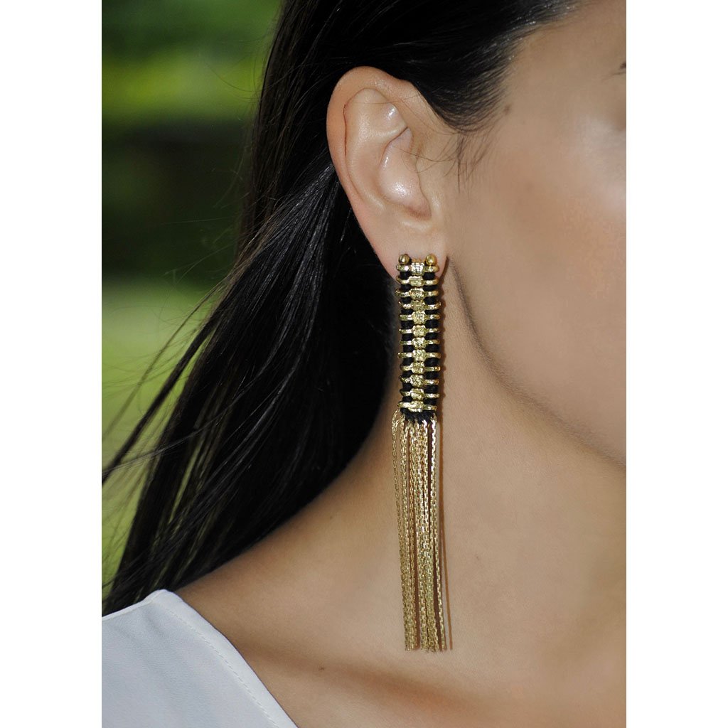 Silver Temple Tassel Earrings Boho Fringe Indian Statement 4.5in Handmade BandsCo Straps