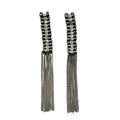 Silver Temple Tassel Earrings Boho Fringe Indian Statement 4.5in Handmade BandsCo Straps
