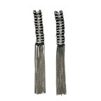 Silver Temple Tassel Earrings Boho Fringe Indian Statement 4.5in Handmade BandsCo Straps