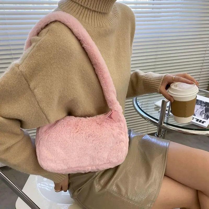 Simple And Stylish Women Soft Plush Winter Furry Shoulder Bags For Ladies And Girls Designer Clutch Handbag For Female Stevvex