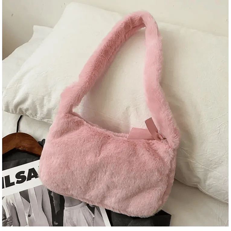 Simple And Stylish Women Soft Plush Winter Furry Shoulder Bags For Ladies And Girls Designer Clutch Handbag For Female Stevvex