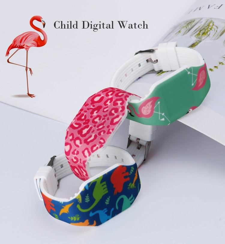 Simple Cartoon Digital Watches For Kids Student LED Display Cute Design Children Girls LED Digital Waterproof Electronic Clock Kids Student Flamingo Digital Sport Watch For Boys Girls Kid Stevvex
