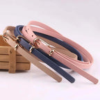 Simple Cute Leather Belts Candy Color Thin Skinny Waistband Classic Adjustable Fashion Women Belts