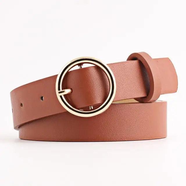 Simple Double Round Buckle PU Leather Waist Strap Vintage Design Double O-Ring Buckle  Women Leather Belt For Jeans And Dresses Stevvex