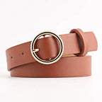 Simple Double Round Buckle PU Leather Waist Strap Vintage Design Double O-Ring Buckle  Women Leather Belt For Jeans And Dresses Stevvex