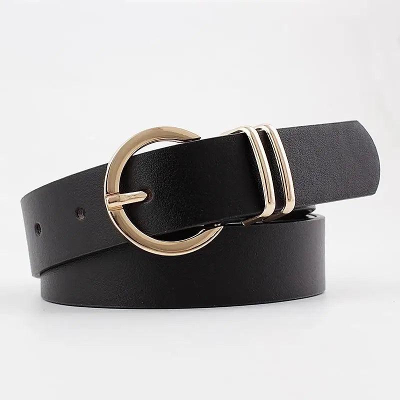 Simple Double Round Buckle PU Leather Waist Strap Vintage Design Double O-Ring Buckle  Women Leather Belt For Jeans And Dresses Stevvex