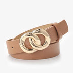 Simple Double Round Buckle PU Leather Waist Strap Vintage Design Double O-Ring Buckle  Women Leather Belt For Jeans And Dresses Stevvex