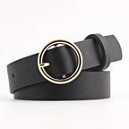 Simple Double Round Buckle PU Leather Waist Strap Vintage Design Double O-Ring Buckle  Women Leather Belt For Jeans And Dresses Stevvex