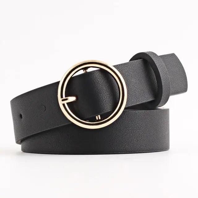 Simple Double Round Buckle PU Leather Waist Strap Vintage Design Double O-Ring Buckle  Women Leather Belt For Jeans And Dresses Stevvex