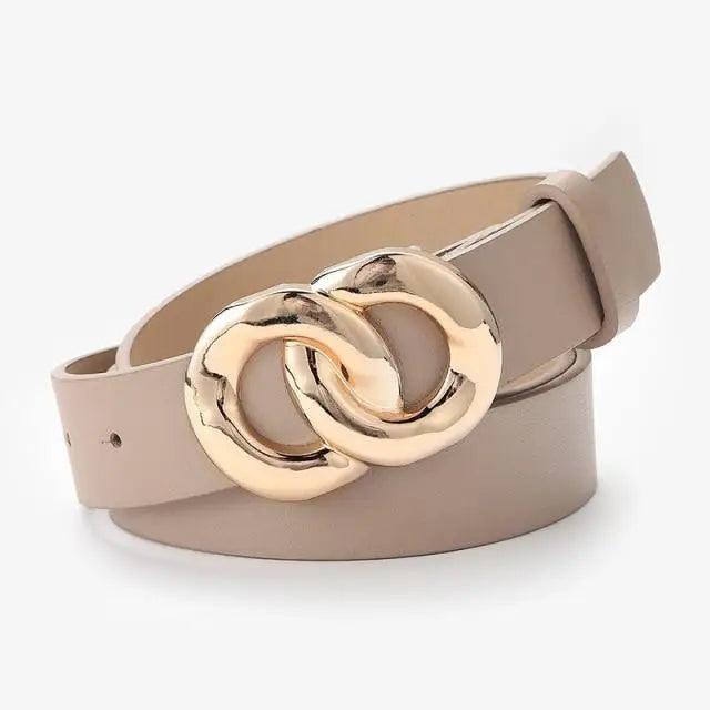 Simple Double Round Buckle PU Leather Waist Strap Vintage Design Double O-Ring Buckle  Women Leather Belt For Jeans And Dresses Stevvex