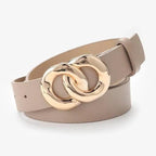 Simple Double Round Buckle PU Leather Waist Strap Vintage Design Double O-Ring Buckle  Women Leather Belt For Jeans And Dresses Stevvex