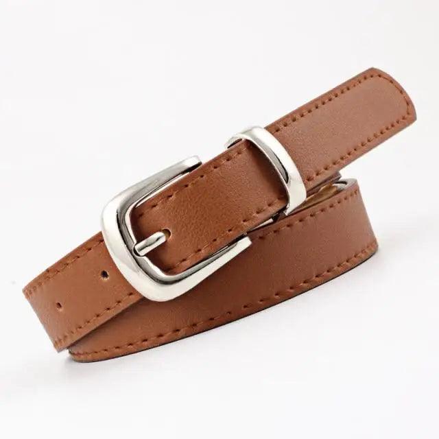 Simple Double Round Buckle PU Leather Waist Strap Vintage Design Double O-Ring Buckle  Women Leather Belt For Jeans And Dresses Stevvex