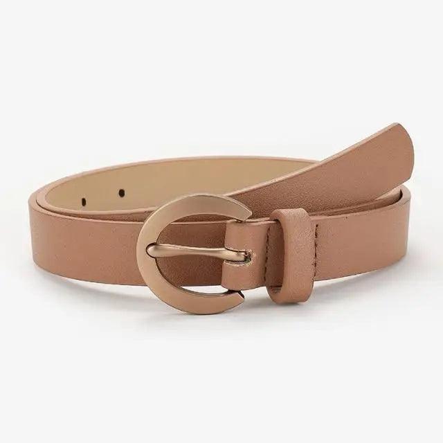 Simple Double Round Buckle PU Leather Waist Strap Vintage Design Double O-Ring Buckle  Women Leather Belt For Jeans And Dresses Stevvex