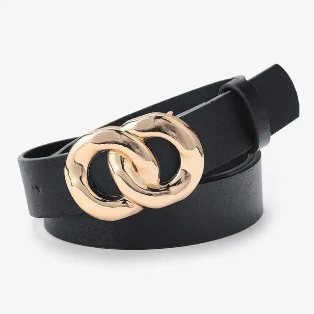 Simple Double Round Buckle PU Leather Waist Strap Vintage Design Double O-Ring Buckle  Women Leather Belt For Jeans And Dresses Stevvex