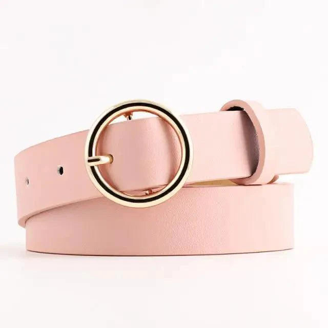 Simple Double Round Buckle PU Leather Waist Strap Vintage Design Double O-Ring Buckle  Women Leather Belt For Jeans And Dresses Stevvex