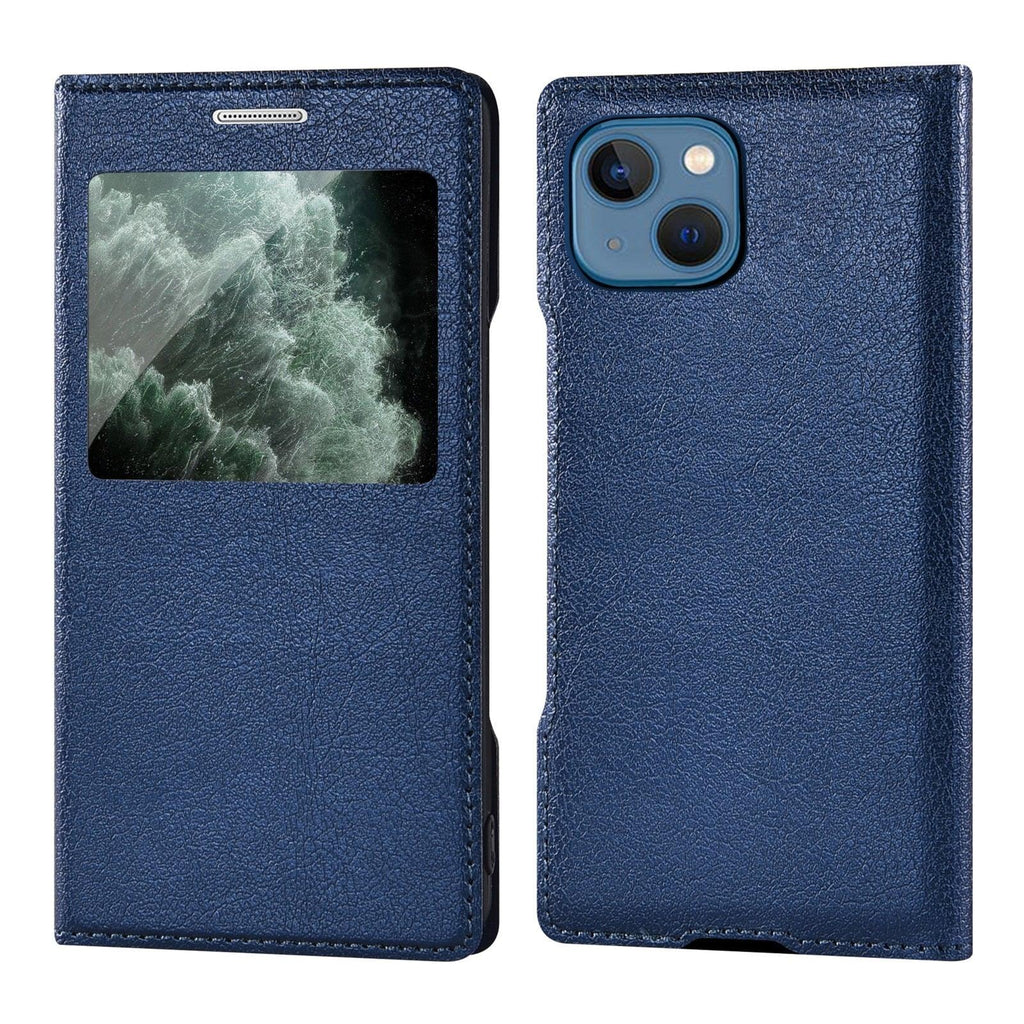 Simple Flip Ultra Thin Window Cover Leather Phone Case For iPhone 14 13 12 11 Pro Mini Luxury Leather Wallet Case Flip Cover Classic Simple iphone case Stevvex