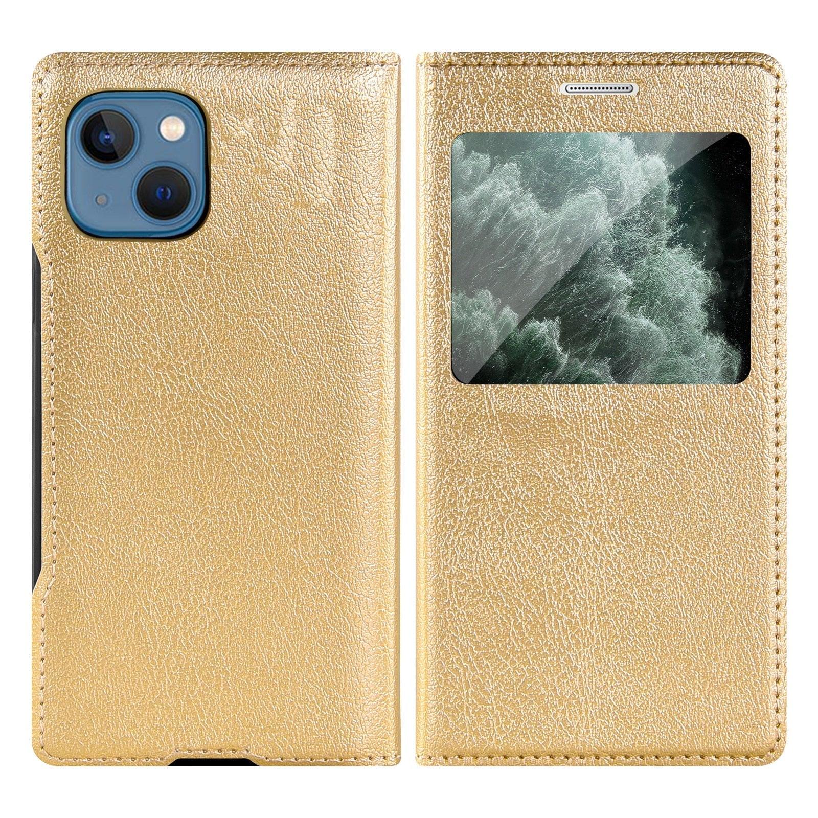 Simple Flip Ultra Thin Window Cover Leather Phone Case For iPhone 14 13 12 11 Pro Mini Luxury Leather Wallet Case Flip Cover Classic Simple iphone case Stevvex