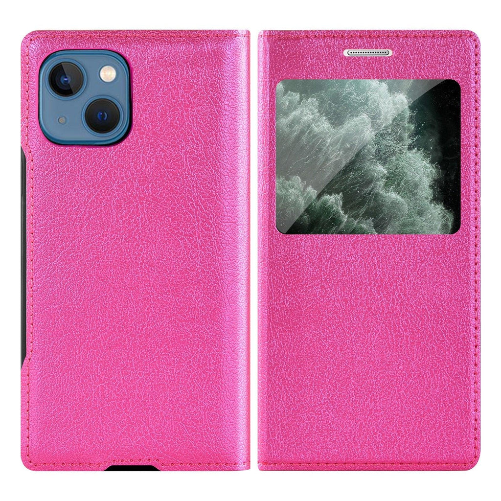 Simple Flip Ultra Thin Window Cover Leather Phone Case For iPhone 14 13 12 11 Pro Mini Luxury Leather Wallet Case Flip Cover Classic Simple iphone case Stevvex