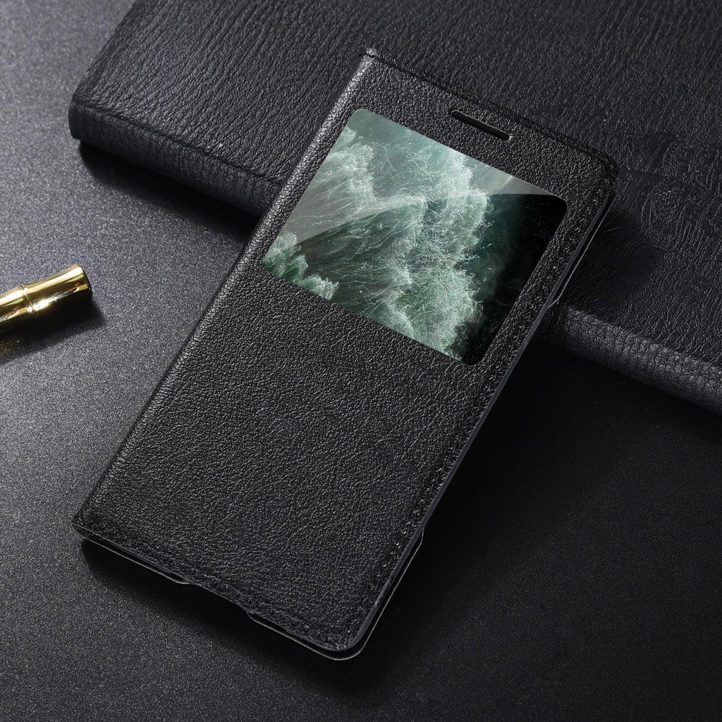 Simple Flip Ultra Thin Window Cover Leather Phone Case For iPhone 14 13 12 11 Pro Mini Luxury Leather Wallet Case Flip Cover Classic Simple iphone case Stevvex