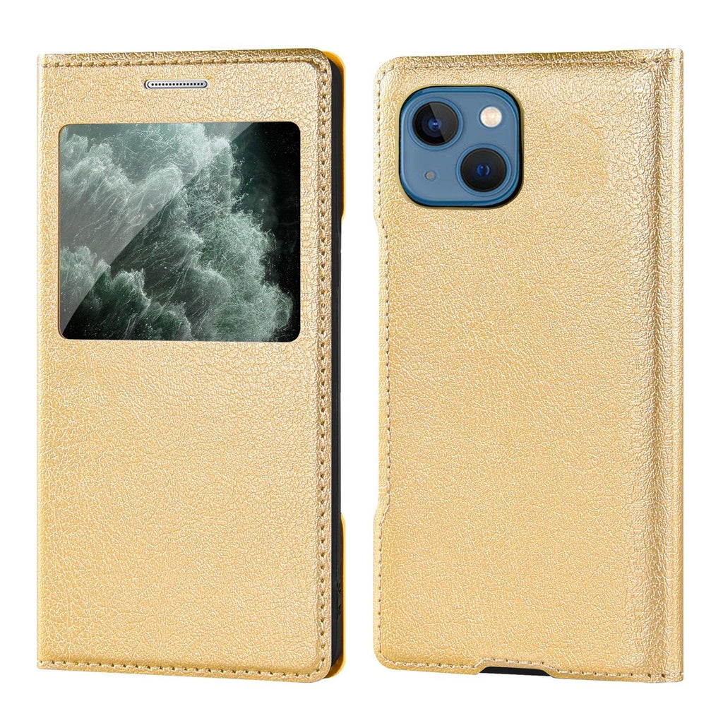 Simple Flip Ultra Thin Window Cover Leather Phone Case For iPhone 14 13 12 11 Pro Mini Luxury Leather Wallet Case Flip Cover Classic Simple iphone case Stevvex