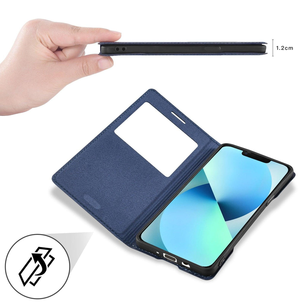 Simple Flip Ultra Thin Window Cover Leather Phone Case For iPhone 14 13 12 11 Pro Mini Luxury Leather Wallet Case Flip Cover Classic Simple iphone case Stevvex