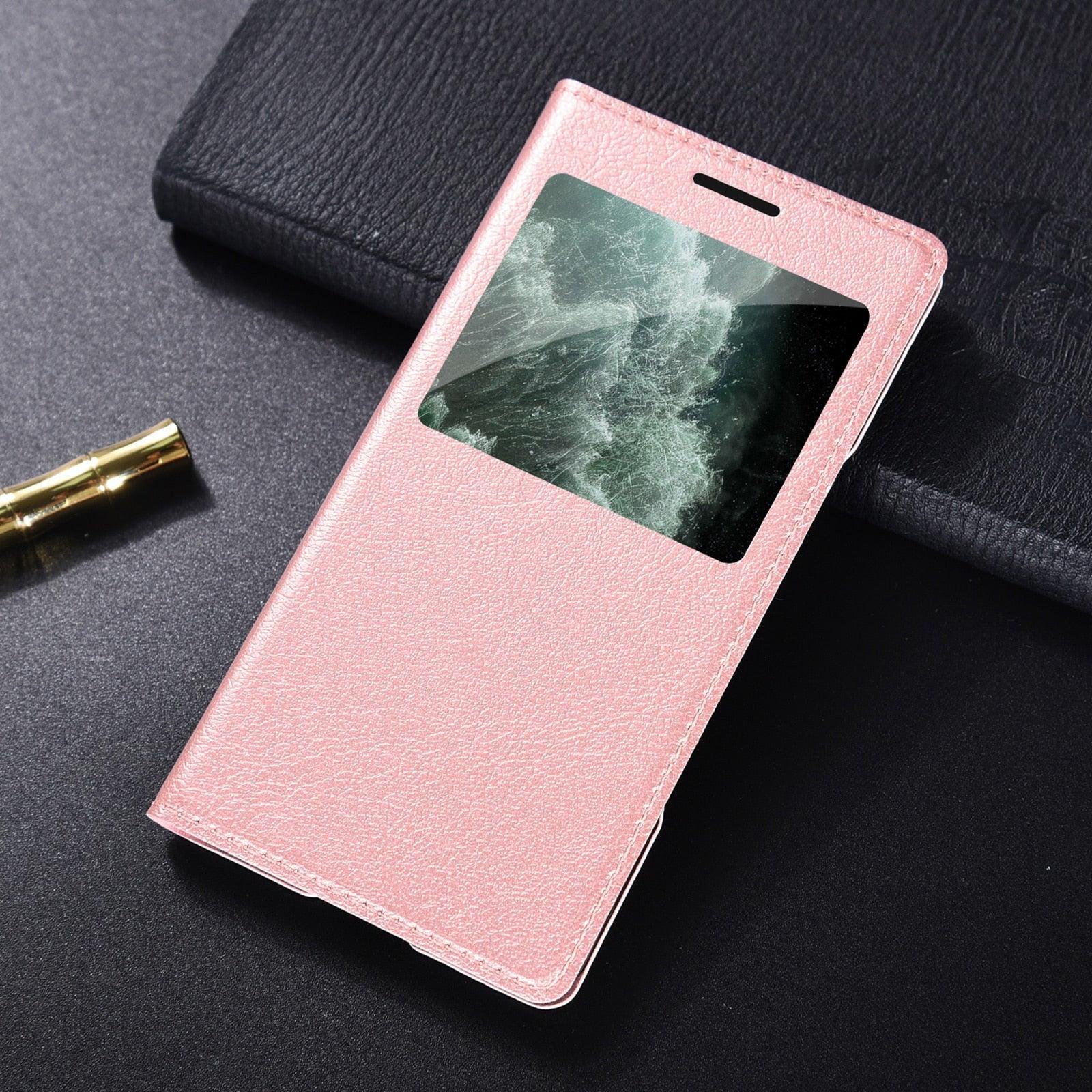 Simple Flip Ultra Thin Window Cover Leather Phone Case For iPhone 14 13 12 11 Pro Mini Luxury Leather Wallet Case Flip Cover Classic Simple iphone case Stevvex