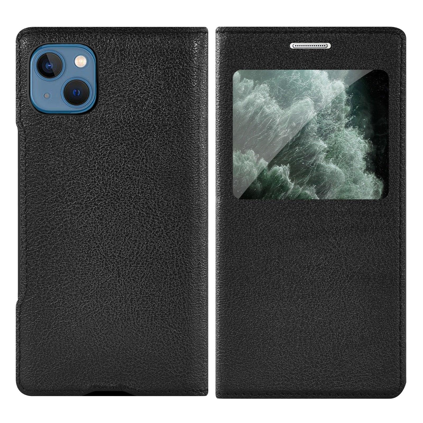 Simple Flip Ultra Thin Window Cover Leather Phone Case For iPhone 14 13 12 11 Pro Mini Luxury Leather Wallet Case Flip Cover Classic Simple iphone case Stevvex