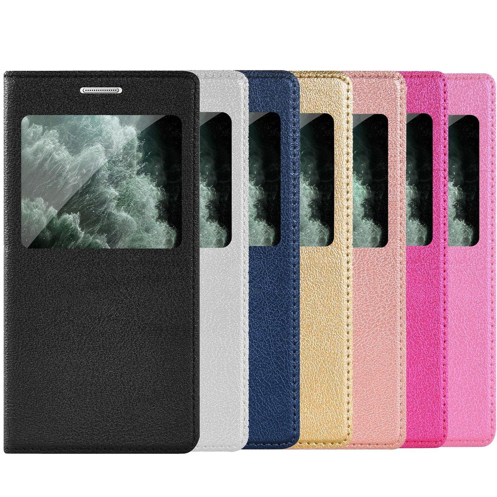 Simple Flip Ultra Thin Window Cover Leather Phone Case For iPhone 14 13 12 11 Pro Mini Luxury Leather Wallet Case Flip Cover Classic Simple iphone case Stevvex