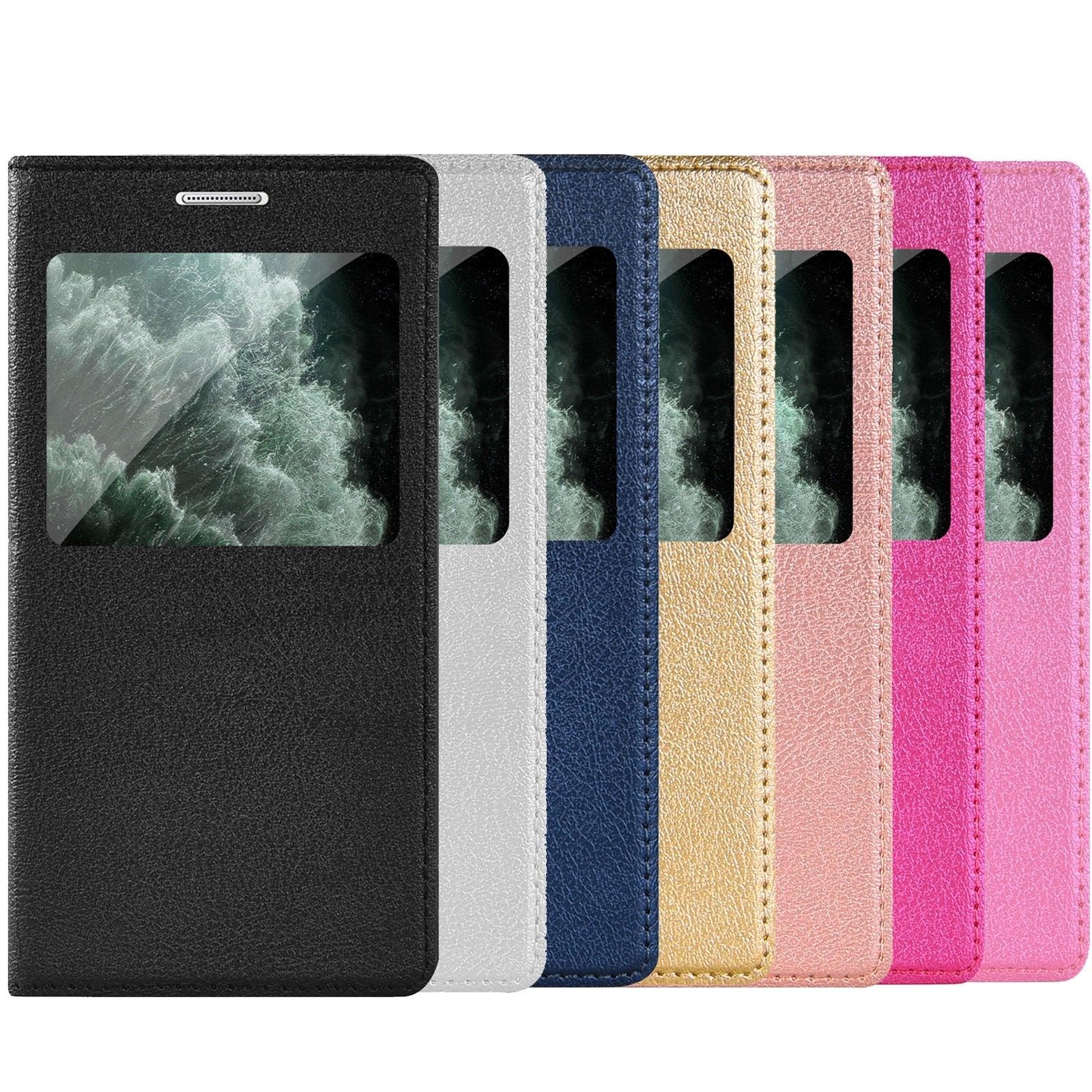 Simple Flip Ultra Thin Window Cover Leather Phone Case For iPhone 14 13 12 11 Pro Mini Luxury Leather Wallet Case Flip Cover Classic Simple iphone case Stevvex