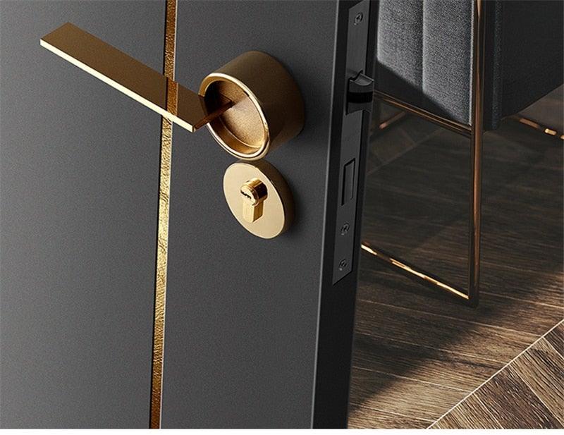 Simple Golden Split Lock Zinc Alloy Indoor Wooden Door Lock Magnetic Mute Bedroom Door Lock Universal Handle Lock Key Pin For Bedroom Bathroom Interior Privacy Door Stevvex