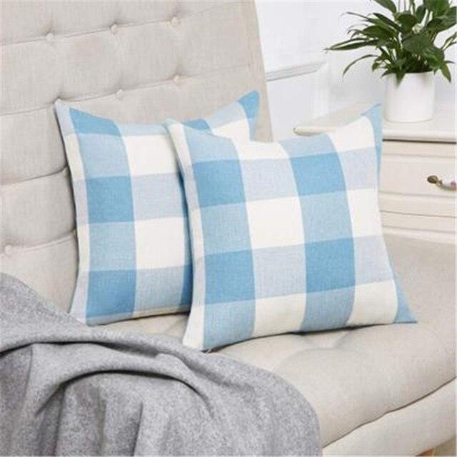 Simple Plaid Linen Pillow Case Invisible Zipper Household Hugging Pillow Case Decorative Retro Plaids Linen Throw Pillow Covers Soft Soild Decorative Cushion Case For Sofa Bedroom Pillow Case 45x4CM Stevvex